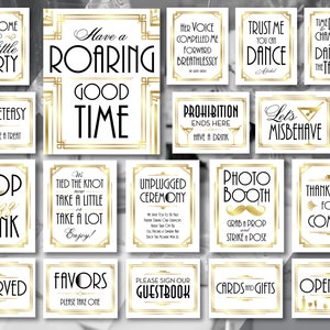Art Deco Wedding Sign Bundle, Gatsby Wedding Signs Printable, Roaring Twenties Poster Signs Download, Printable Wedding Signs AA112