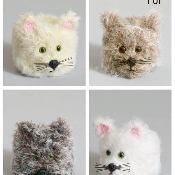 Cat head toilet roll cover crochet pattern - 4 breeds