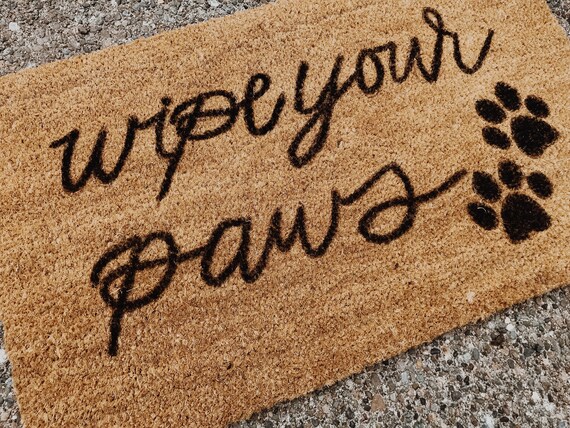 Wipe Your Paws Doormat Hand Painted Door Mat Dog Welcome Etsy