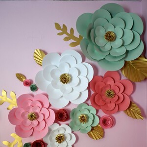 Mint, Pink, Coral, and Gold Nursery Wall Decor, Paper Flower Backdrop, Baby Girl Room Decor