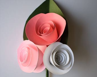 Paper Flower Boutonniere, Coral, Blush, and White Wedding Boutonniere