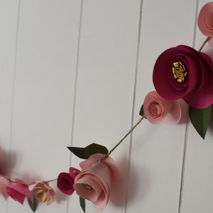 Pink Paper Flower Garland, Valentines Day Decor, Paper Flowers, Flower wall decor