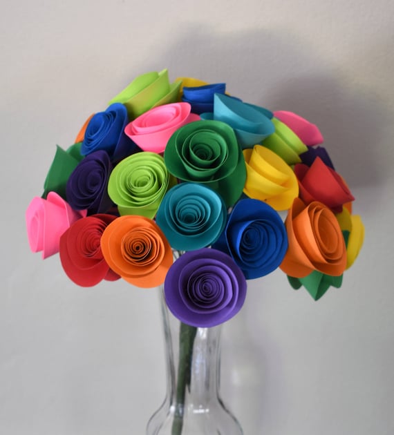 Rainbow Paper Flower Bouquet- Wedding bouquet, Made to order