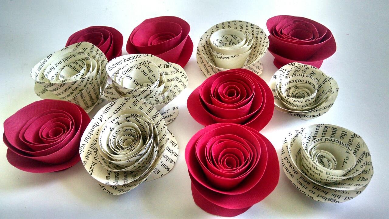Book Page Roses Red Roses Paper Roses Set of 12 Card | Etsy
