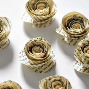 Book Page Roses Set of 12 Paper Roses Paper Flowers Centerpiece Wedding Decor image 2