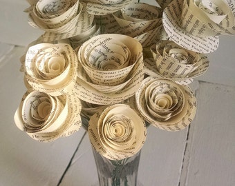 Wedding Flowers - Book Page Roses - Stemmed Roses - Set of 30 - Book Page Bouquet - Book Themed Wedding