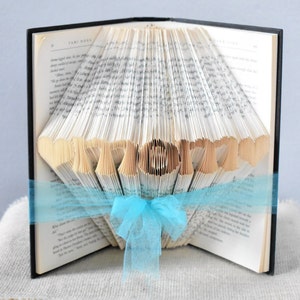 Gift Ideas for Mom Folded Book Art Featuring the Word MOM surrounded by hearts image 2