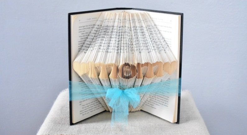 Gift Ideas for Mom Folded Book Art Featuring the Word MOM surrounded by hearts image 2