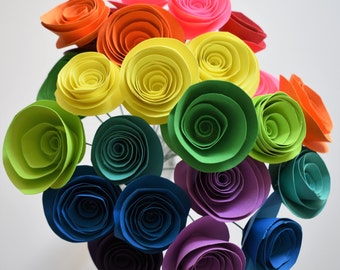 Rainbow Paper Flowers, Colorful Paper Rose Bouquet, Rainbow Bouquet