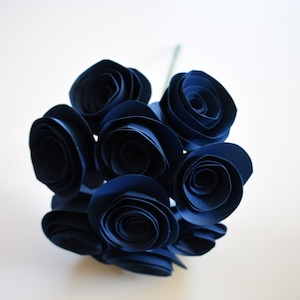 Wedding Bouquet, Navy Blue Paper Flowers with Stems, Paper Flower Bouquet, Paper Roses