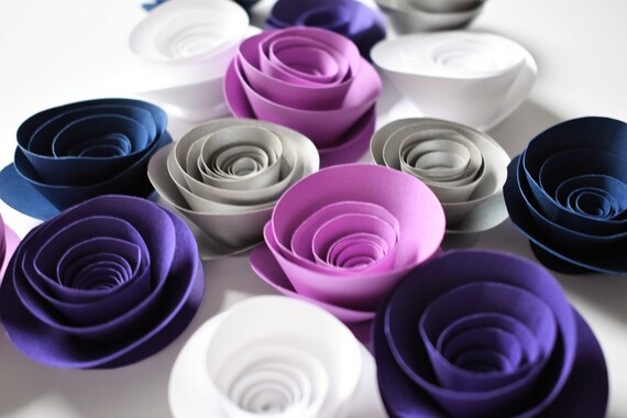 Navy Blue Silver Purple And White Paper Flowers Loose Etsy