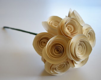 Ivory Wedding Bouquet, Paper Flower Bouquet With Stems, Paper Card Stock Flowers