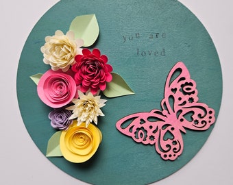 Mothers day gifts, Spring Signs, Paper Flower Wooden Sign, Easter and Spring Decor Unique gift for Mom or Grandma