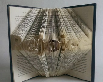 Folded Book Art Featuring the word "Rejoice!" - Christian Art for the Book Lover
