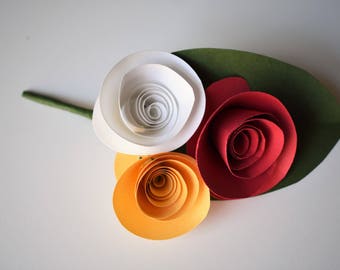 Red and Gold Paper Flower Wedding Boutonniere