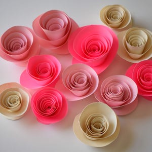 Pink Valentines Day Decor, Blush Pink, Bright Pink, and Ivory Paper Flowers