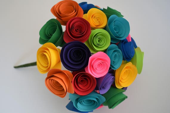 Rainbow Paper Flower Bouquet, Colorful Paper Flowers 