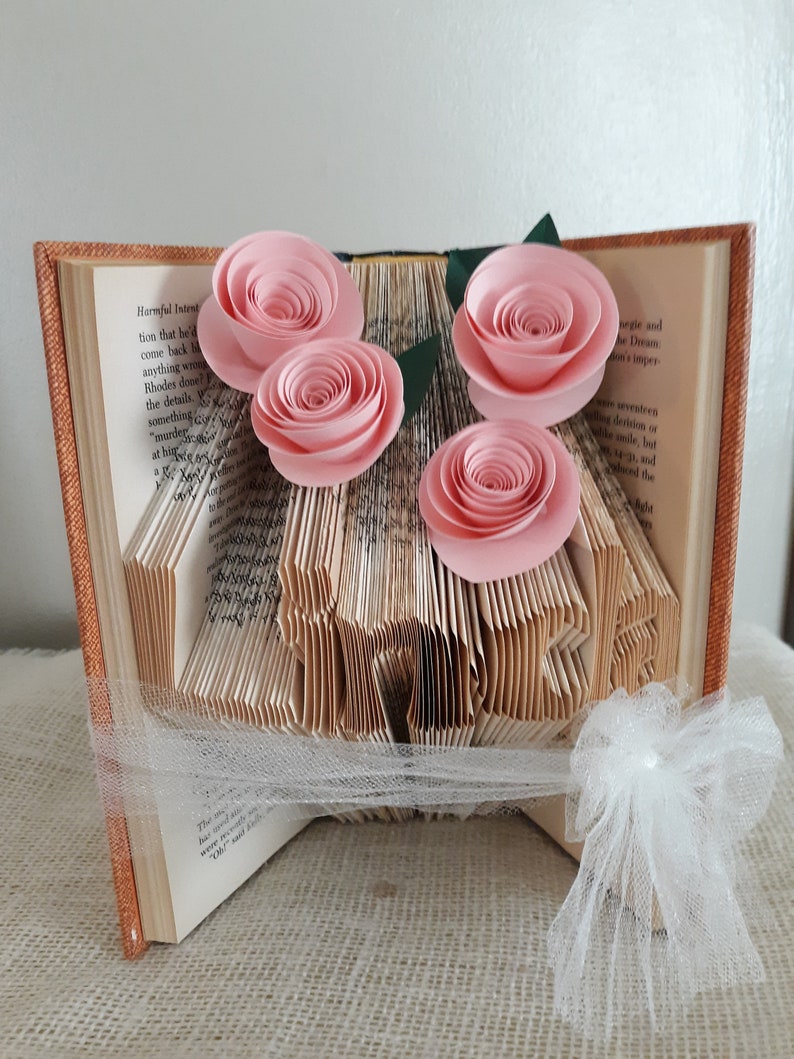 Valentines Day Gift Ideas for Mom Folded Book Art Featuring the Word MOM surrounded by hearts image 7