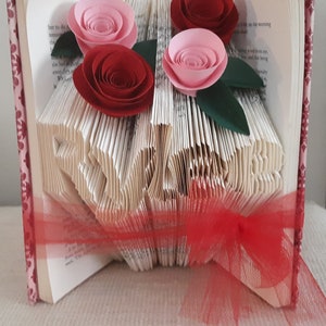 Valentines Day Gift Ideas for Mom Folded Book Art Featuring the Word MOM surrounded by hearts image 6