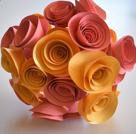 coral and gold paper flowers wedding flowers paper flower bouquet paper roses etsy paper flower bouquet