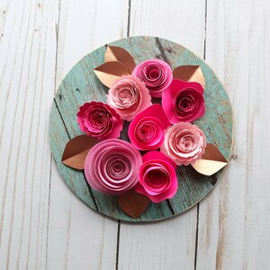 Spring Signs, Paper Flower Wooden Sign, Valentine's Day Gift, Pink Flowers image 1