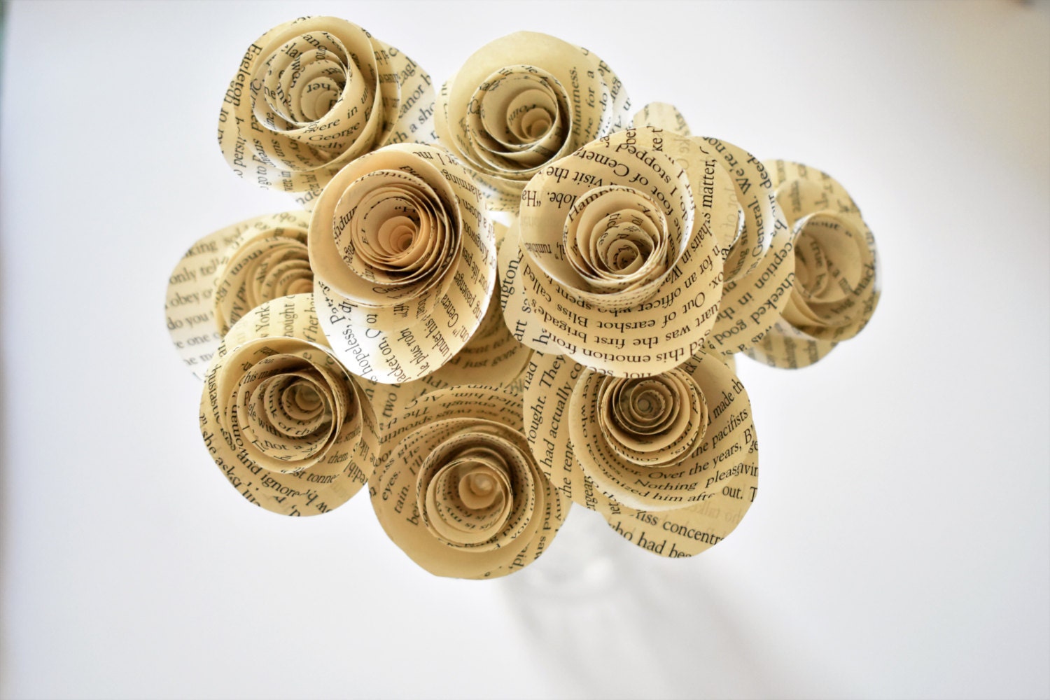 Paper Flowers Set of 12 Paper Flower Bouquet Book Page Roses Etsy