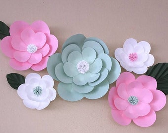 Large Paper Flower Backdrop, Mint and Pink Paper Wall Flowers