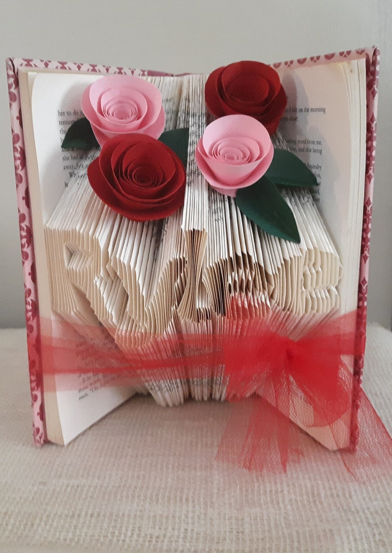 Gift Ideas for Mom Folded Book Art Featuring the Word MOM surrounded by hearts image 6