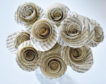 Paper Flowers, Set of 12 Paper Flower Bouquet, Book Page Roses
