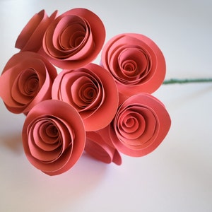 Paper Flowers, Coral Paper Flower Bouquet, Stemmed Paper Roses image 1