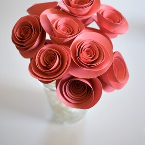 Paper Flowers, Coral Paper Flower Bouquet, Stemmed Paper Roses image 3