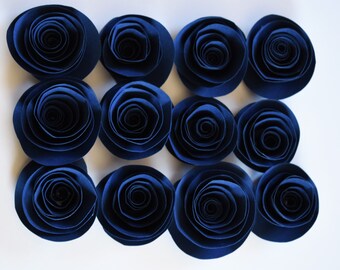 Navy Blue Paper Flowers, Loose Paper Roses, Small Paper Roses