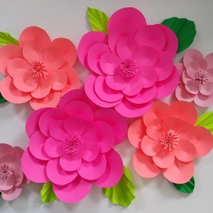 Bright Pink Nursery Decor, Tropical Pink Paper Flowers, Paper wall flowers image 1