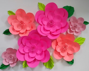 Paper Flower Wall Decor, Bright Pink Birthday Party Decoration, Girl Party and Room Decor, Paper Flower Backdrop