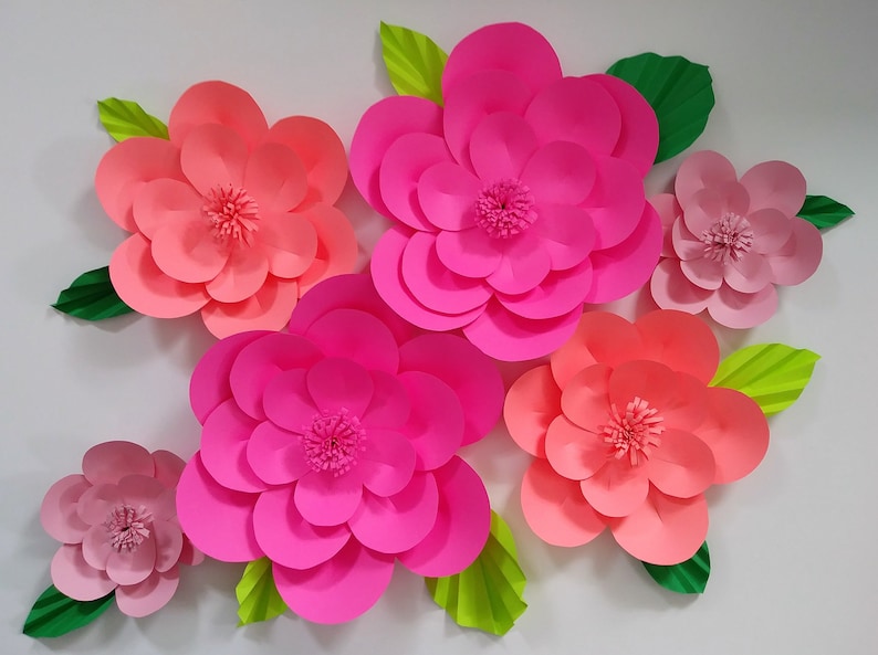 Bright Pink Nursery Decor, Tropical Pink Paper Flowers, Paper wall flowers image 1