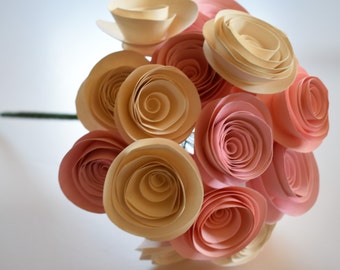 Blush Pink Wedding Bouquet, Stemmed Paper Flowers