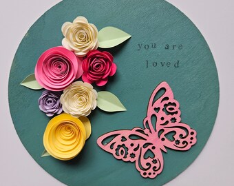 Mothers day gifts, Spring Signs, Paper Flower Wooden Sign, Easter and Spring Decor Unique gift for Mom or Grandma