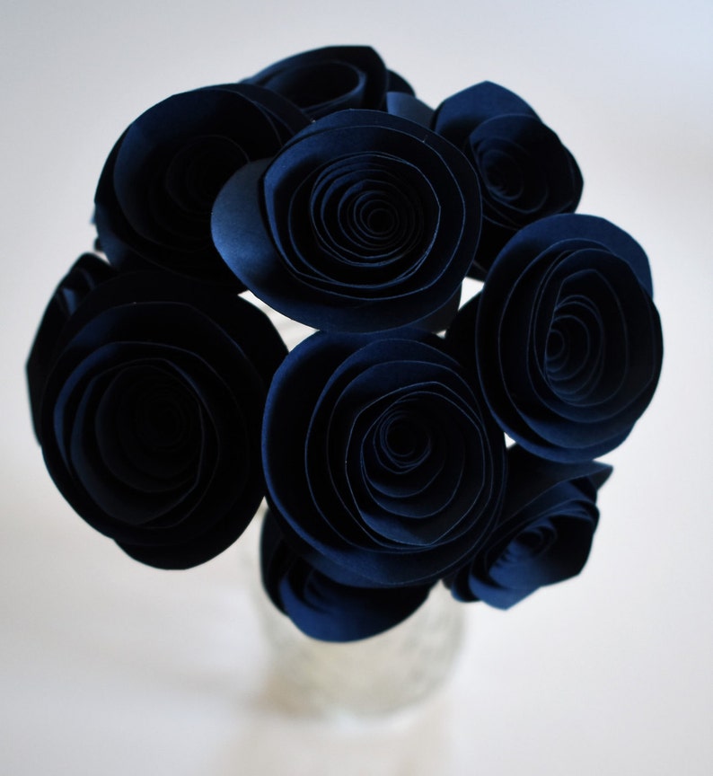 Wedding Bouquet Navy Blue Paper Flowers With Stems Paper Etsy