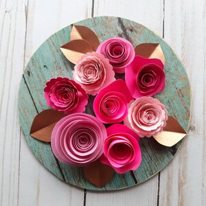 Spring Signs, Paper Flower Wooden Sign, Valentine's Day Gift, Pink Flowers image 2