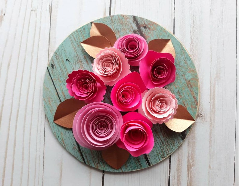 Spring Signs, Paper Flower Wooden Sign, Valentine's Day Gift, Pink Flowers image 2