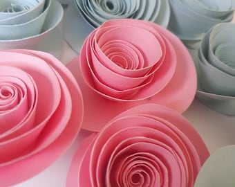 Paper Flowers, Mint and Blush Pink Decor, Paper Roses, Wedding Decor