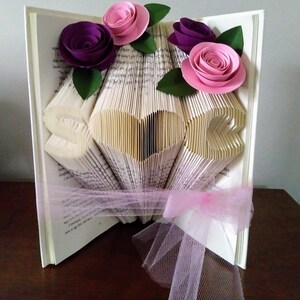 Gift Ideas for Mom Folded Book Art Featuring the Word MOM surrounded by hearts image 8