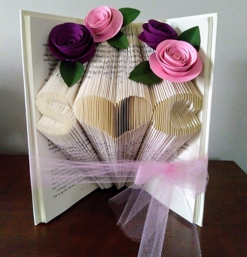 Ideas de regalos para mamá: arte de libro doblado con la palabra MAMÁ rodeada de corazones imagen 8