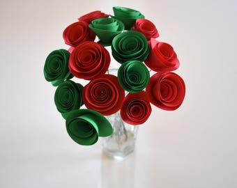Christmas Table Decor- Christmas Table Centerpieces - Holiday Centerpiece - Red and Green Paper Flowers - Red and Green - Christmas Decor