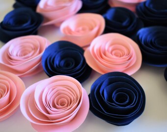 Navy Blue and Blush Pink Decor, Paper Roses, Wedding Decor