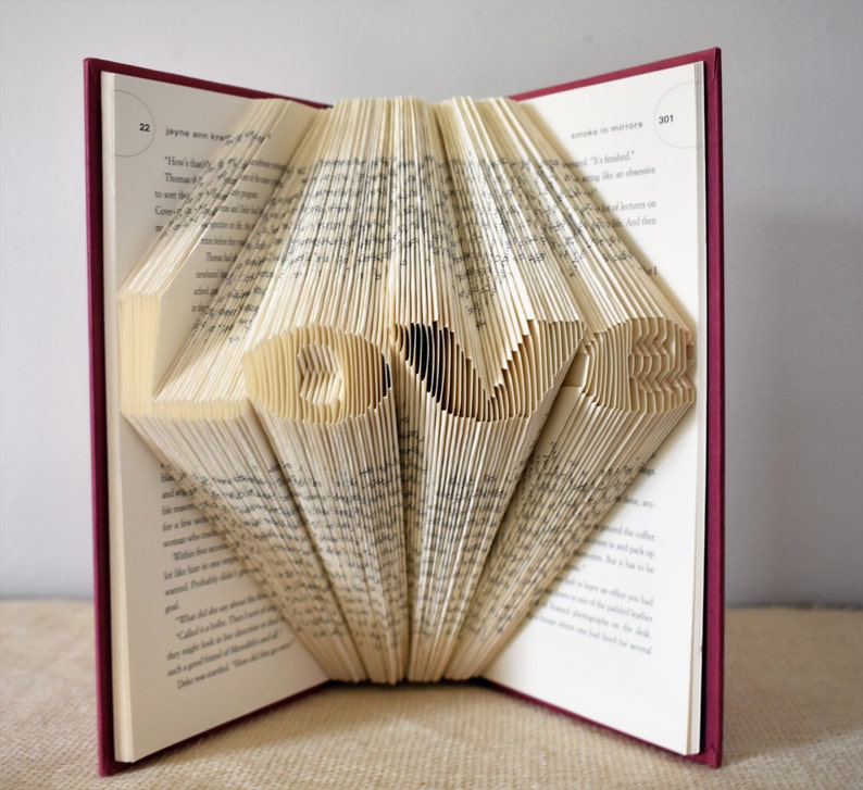 Literature Gift for the Book Lover, Folded Book Art Featuring the word Love image 2