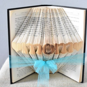 Valentines Day Gift Ideas for Mom Folded Book Art Featuring the Word MOM surrounded by hearts image 2