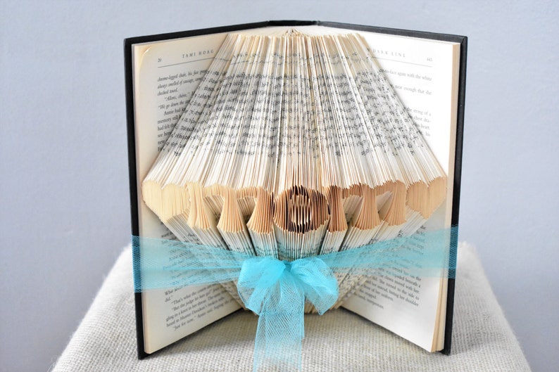 Valentines Day Gift Ideas for Mom Folded Book Art Featuring the Word MOM surrounded by hearts image 2