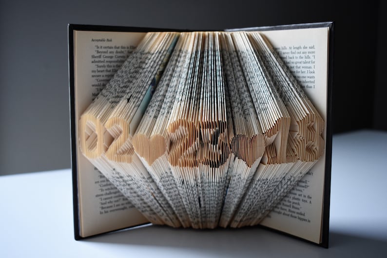 Personalized Wedding Gift Wedding Date Unique Gift Folded Book Sculpture image 1