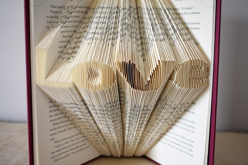 Literature Gift for the Book Lover, Folded Book Art Featuring the word Love image 4